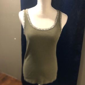 Army green diamond embellished tank top